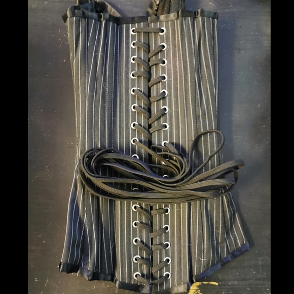 Steel Boned Corset - Black & White Pinstripe - Picture 2 of 2